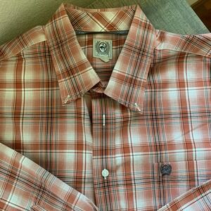 Cinch Men's L Shirt Button Front Shirt Western Orange Plaid Shirt‎
